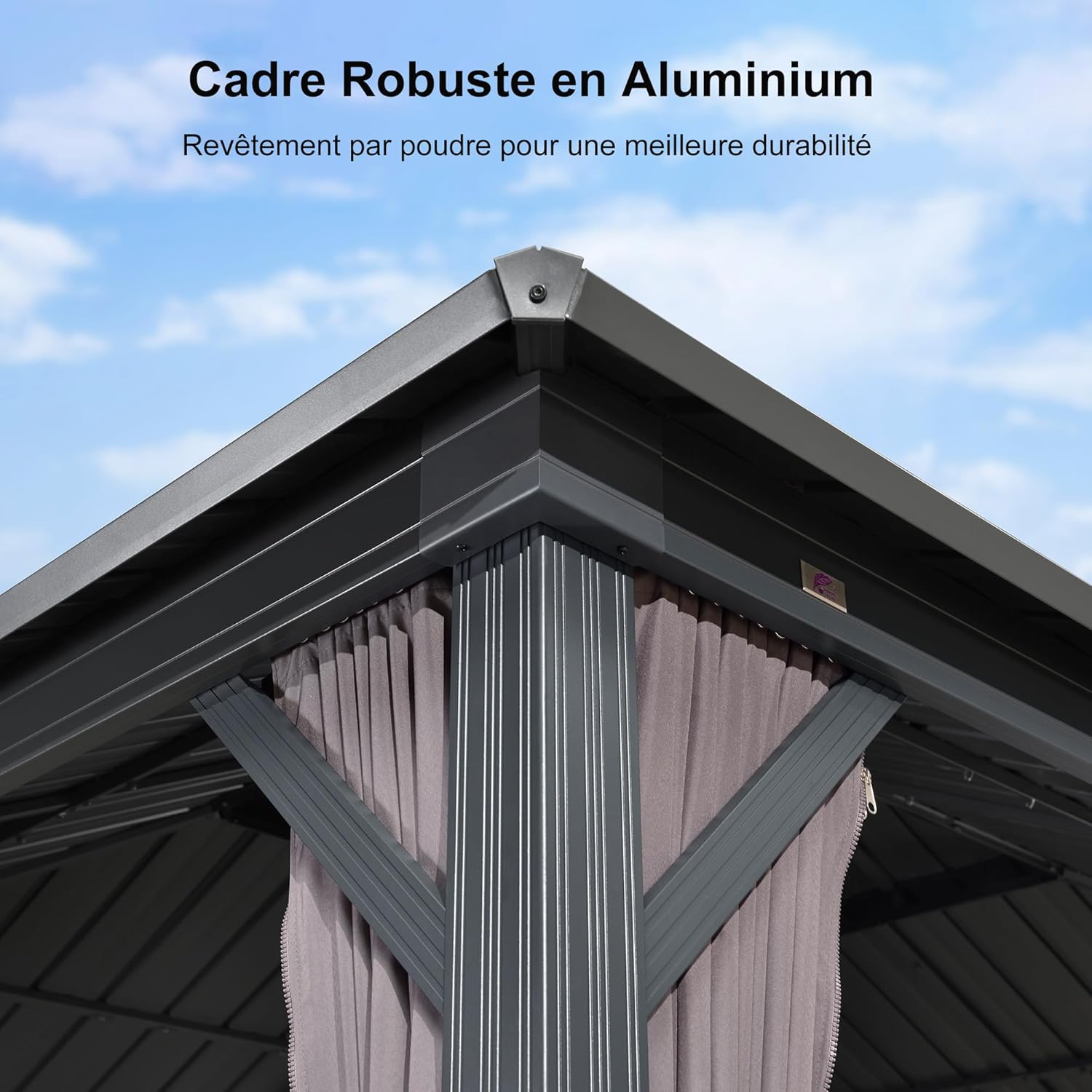 jardinite - Tonnelle double toit rigide, 6 x 3,65 m, moustiquaire, aluminium, gris