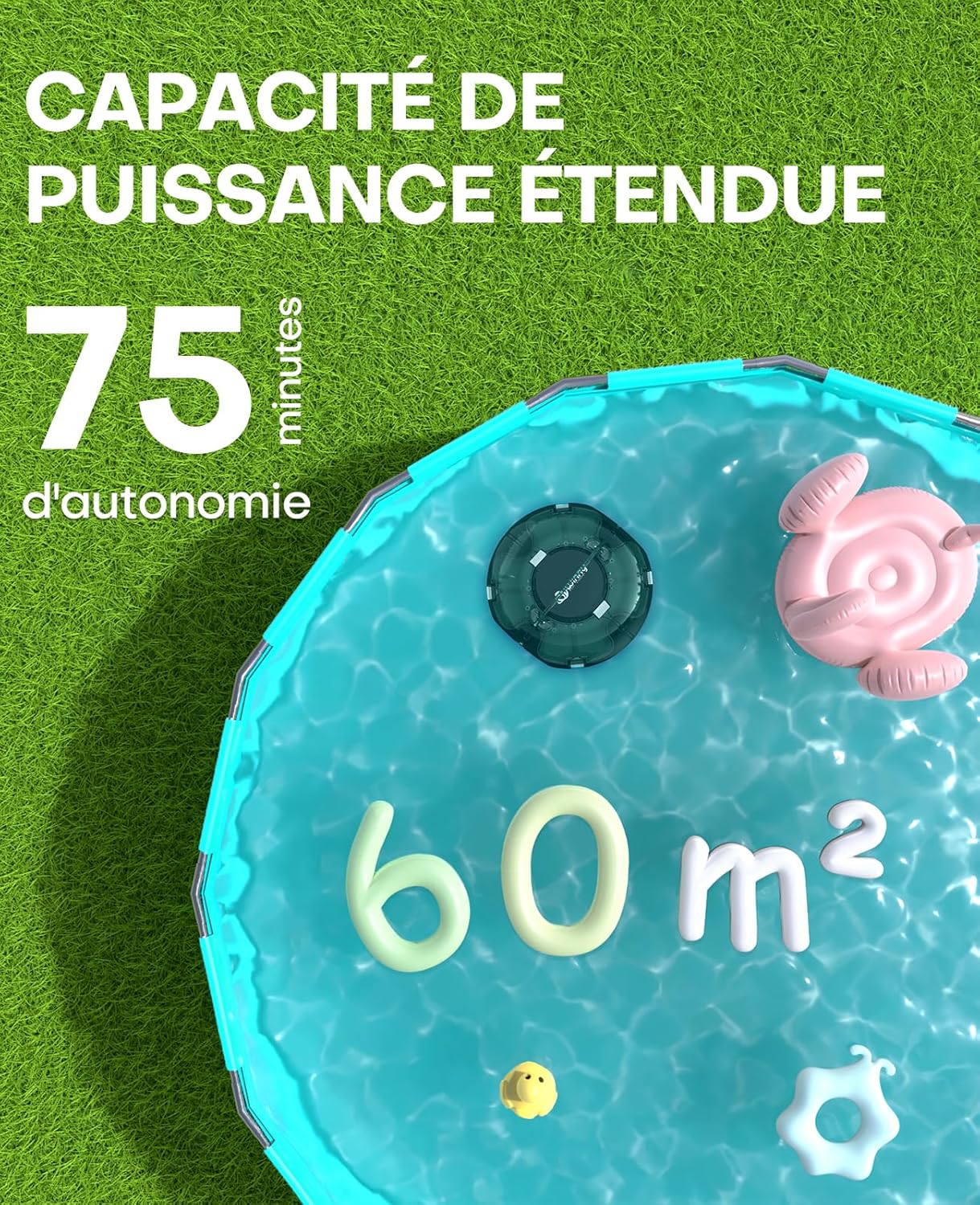 jardinite Winny 200 Robot Piscine, Aspirateur Piscine Sans Fil Avec Batterie, Autonomie 75 Min pour Piscines Hors-Sol 60m², Double Filtration,Stationnement Automatique(Transparent Vert Blanc)