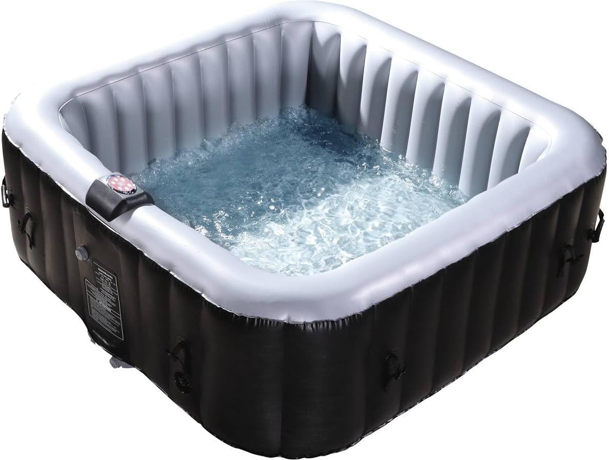 Spa gonflable - 6 places, PVC, gris/noir, dimensions généreuses