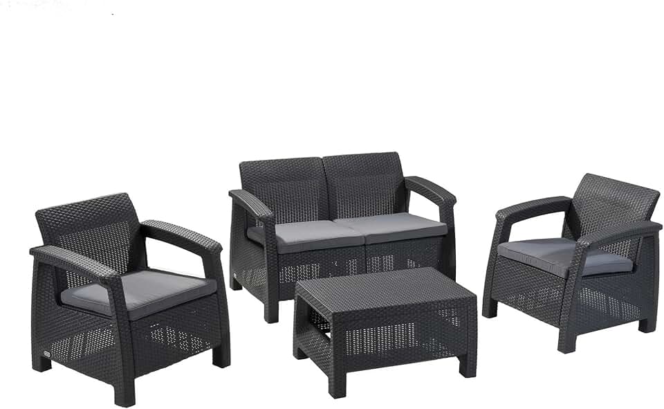 jardinite - Salon Corfu 4 places - Table basse incluse - Anthracite