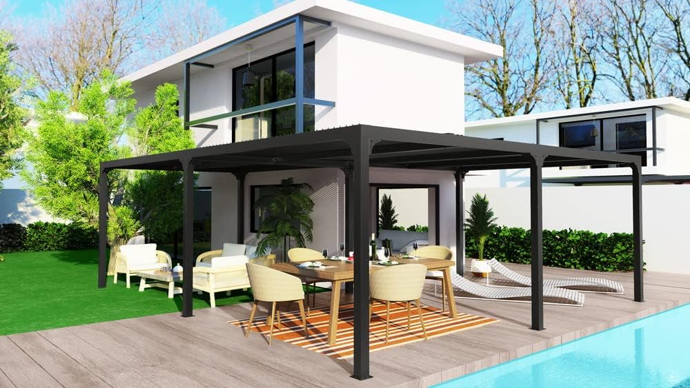 Pergola bioclimatique aluminium en L, 32,63 m², XXL, grande taille