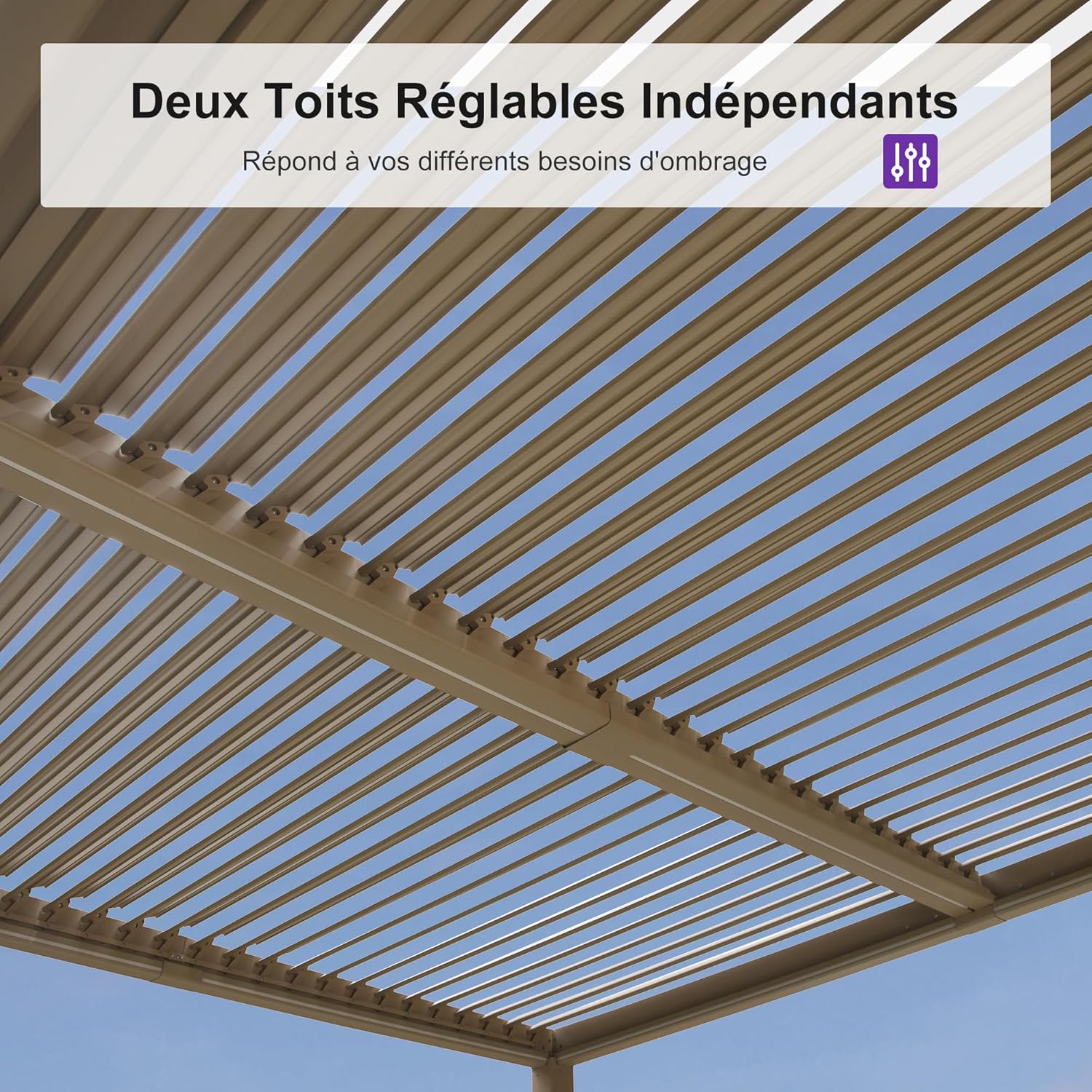 jardinite - pergola bioclimatique LED - 3x4,25m - aluminium, lames orientables, anti-UV, sans entretien