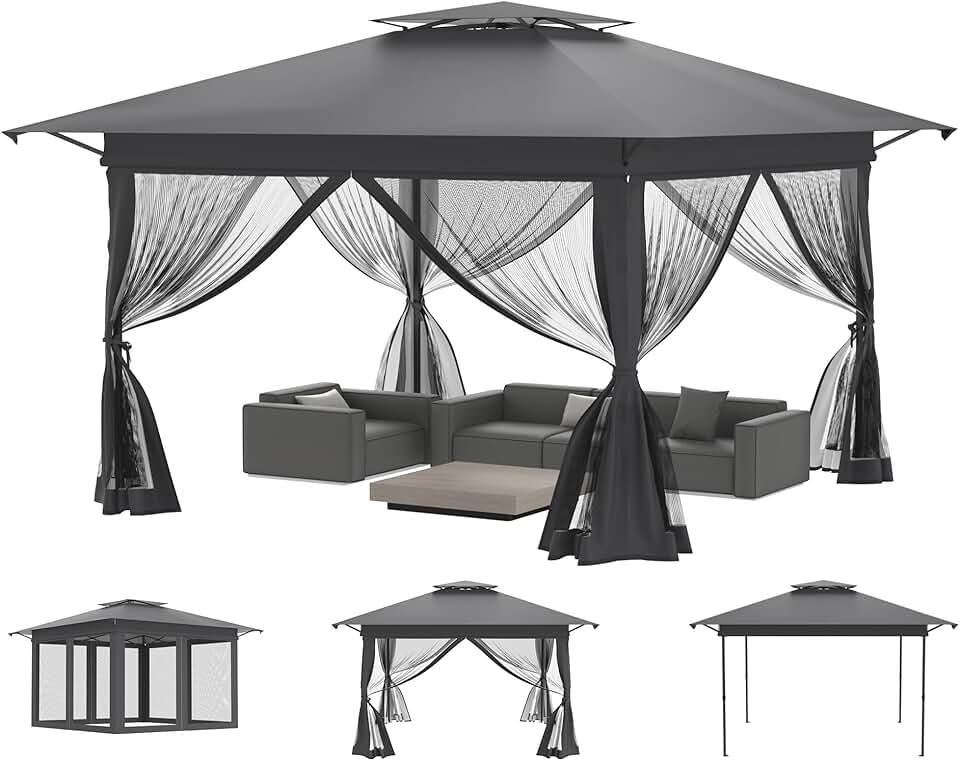 Tonnelle de jardin - Pop Up 4x4m - imperméable, UV, moustiquaires, hauteur réglable