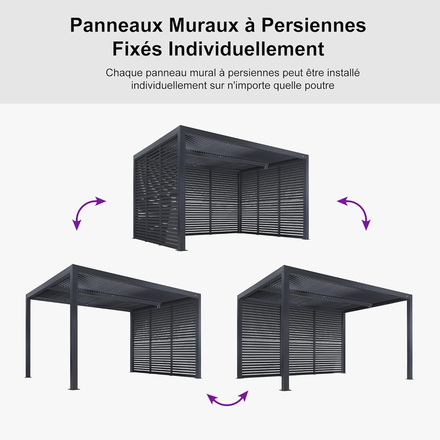 jardinite - Pergola bioclimatique 4x3,3m alu, lames orientables, gris