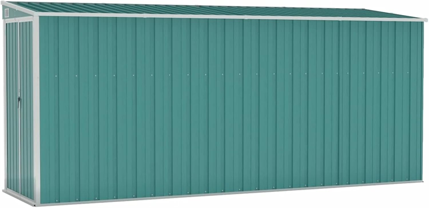 Abri de jardin mural acier galvanisé vert 118x382x178cm, robuste