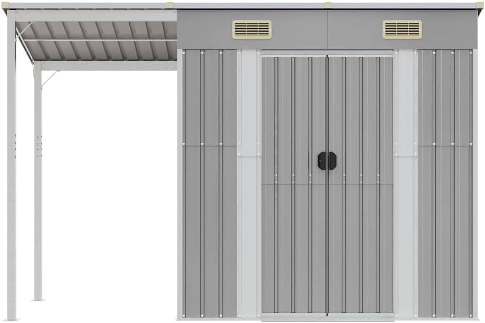 jardinite Abri de Jardin avec Toit prolongé Gris Clair 277x107x181 cm, Maison & Jardin, Pelouses & Jardins, Vie en extérieur, Structures extérieures, Cabanes & abris de Jardin, Gris, (Poids 41.56KG)