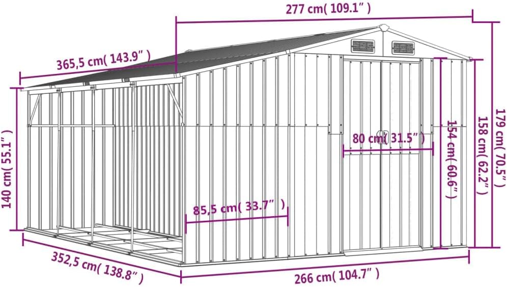 Abri de Jardin en Acier galvanisé, Salles de Stockage de Jardin Extérieures avec Bouches D'aération et Poignées Pratiques pour Ranger Les Outils, Les Ustensile de (277 x 365,5 x 179 cm)