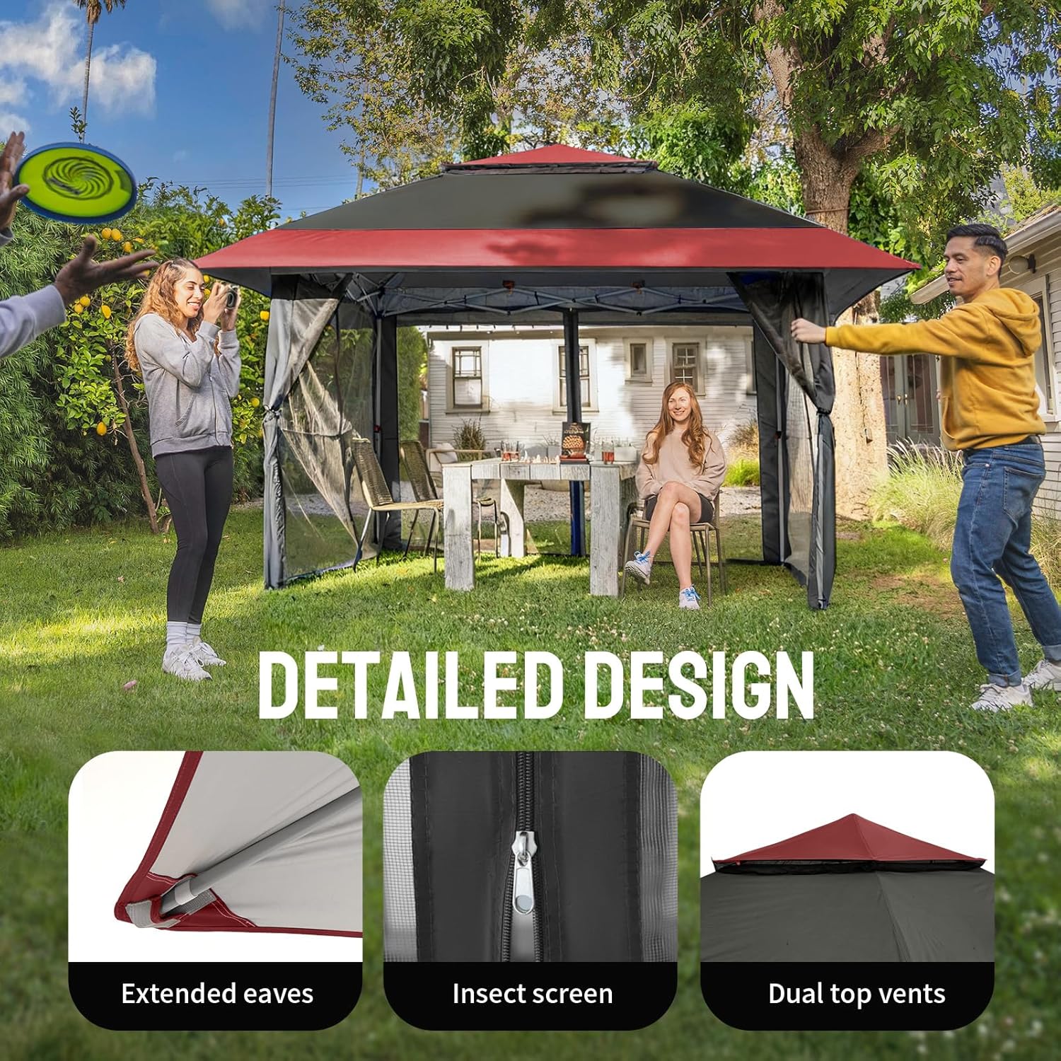 jardinite - tonnelle série pop up - 4x4m - imperméable, hauteur réglable, double toit, côtés zippés, sac transport