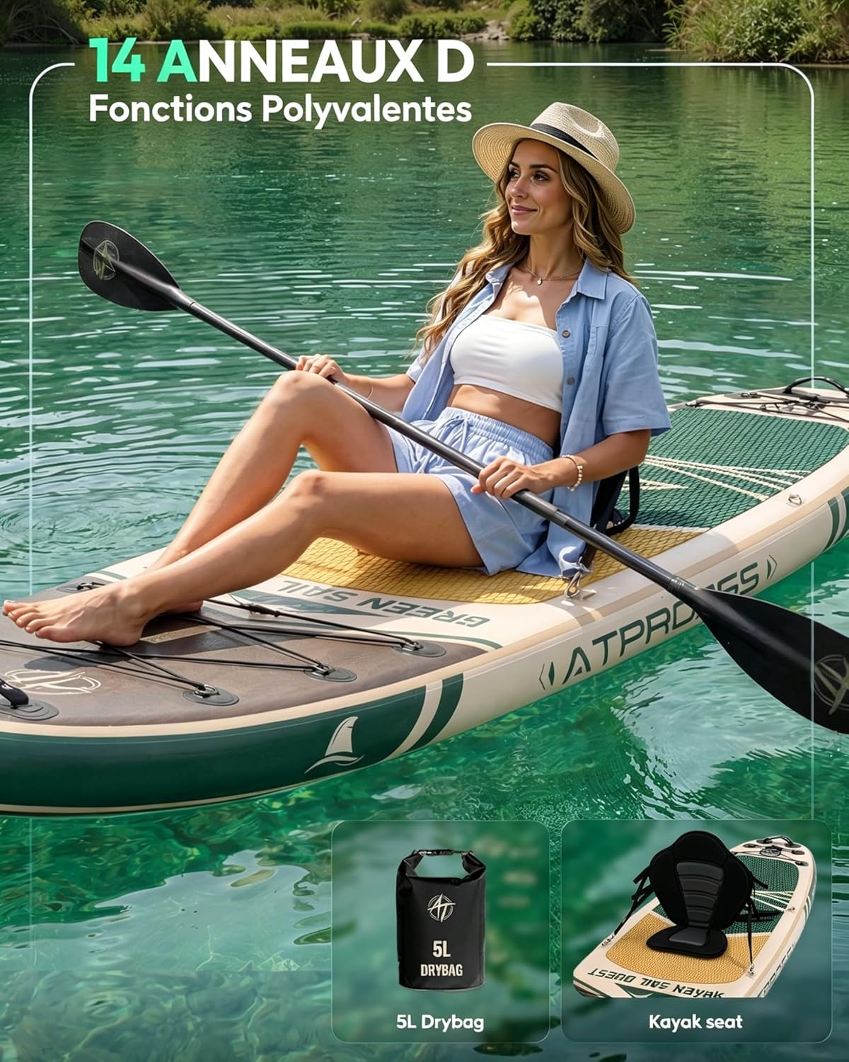 Stand Up Paddle gonflable adulte, 320x84cm, 2 places, charge 200kg