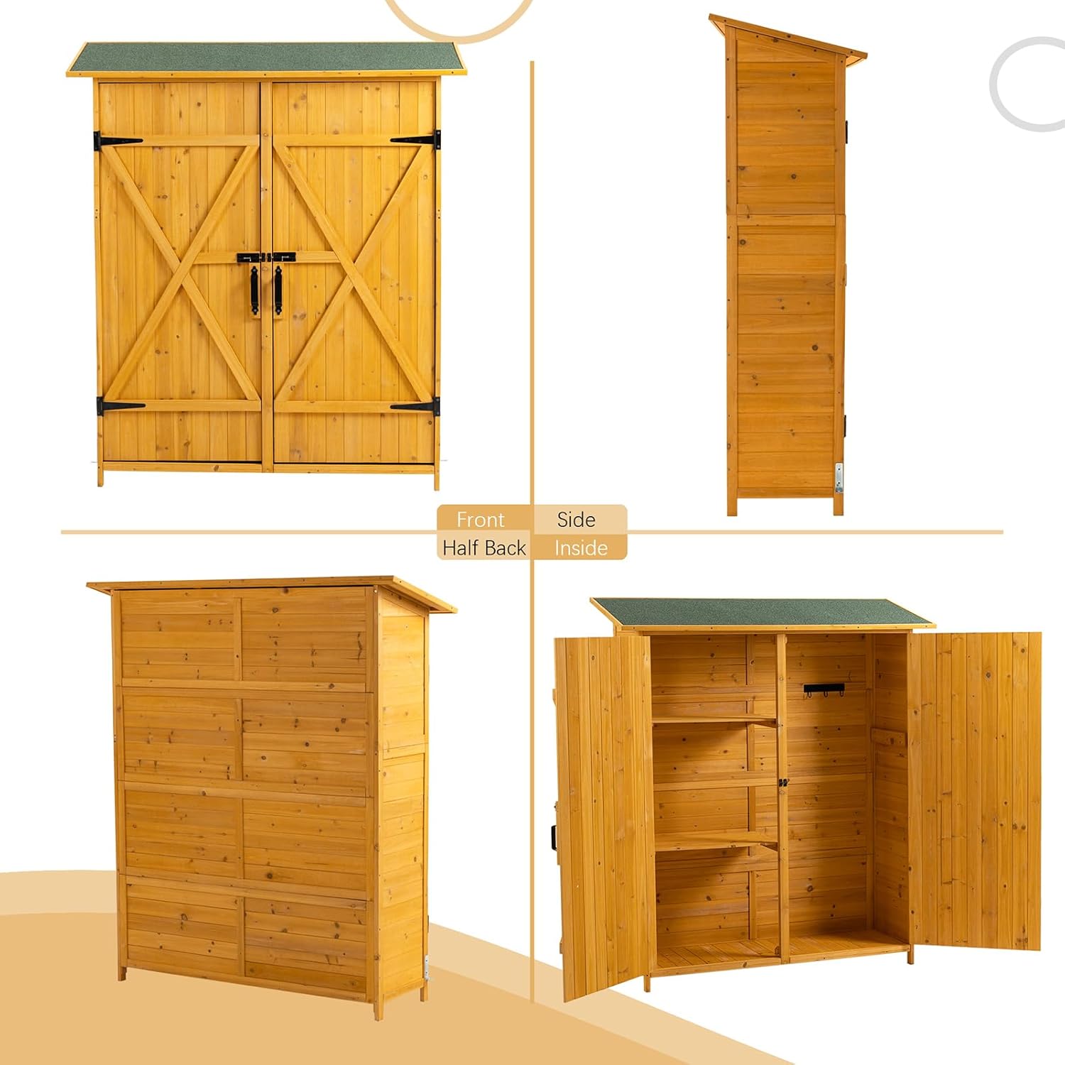 Abri de jardin bois - Toit incliné, portes verrouillables, 1,8x1,5m