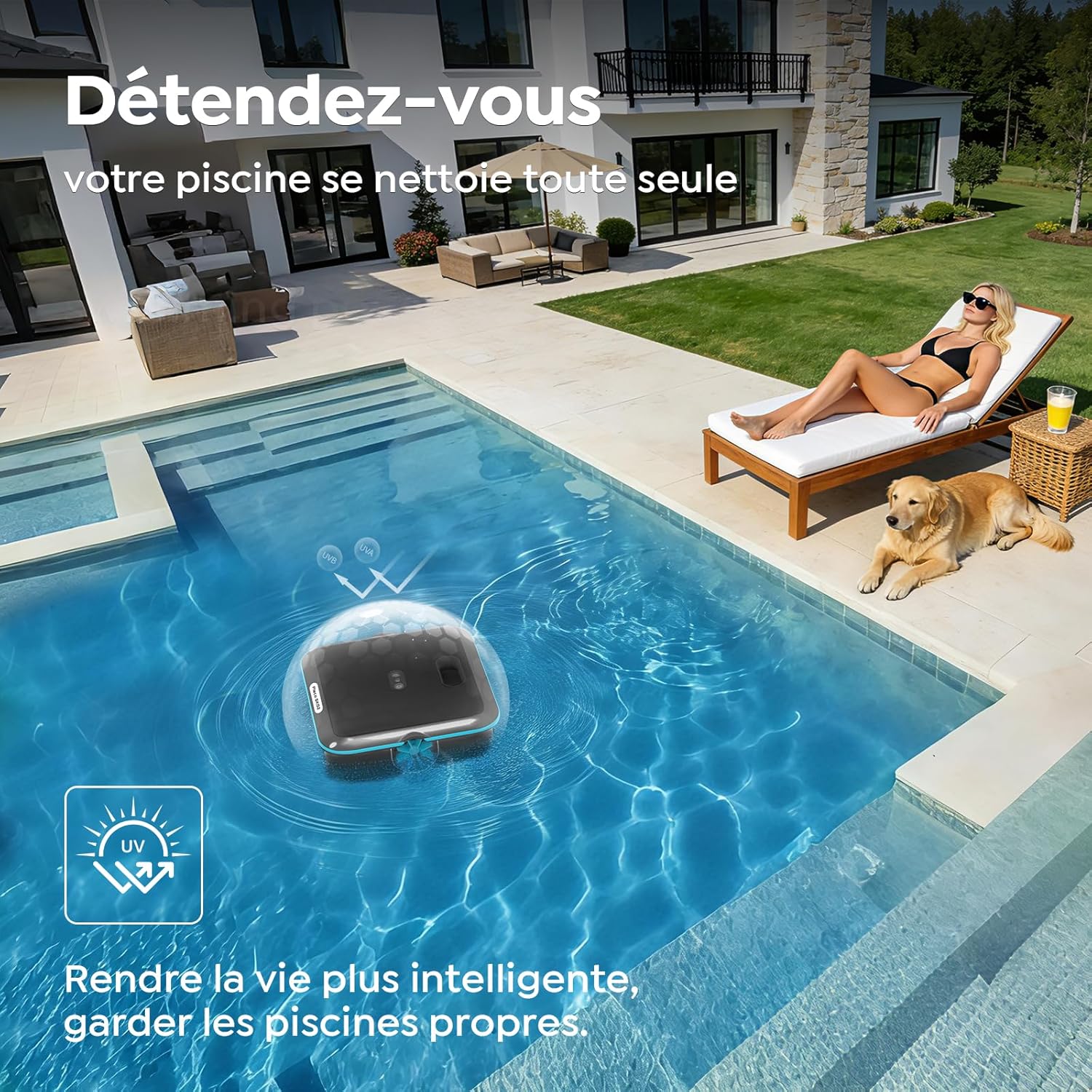 (Upgrade 2026) Pleco SK02 Robot Nettoyeur Skimmer Solaire de Surface Piscine, Robot Piscine sans Fil, Double Recharge, Sonde de Température, Contrôle App, Skimmer Piscine Hors Sol Automatique 24/7