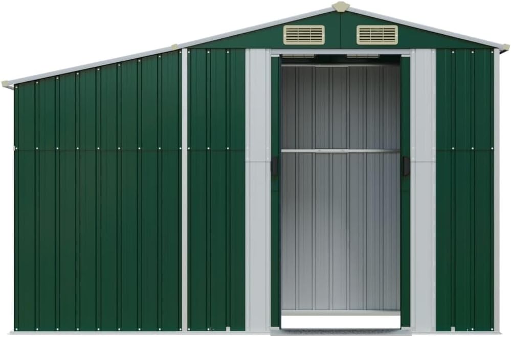 Abri de jardin en acier galvanisé avec toit incliné et solution de stockage de charbon – 277 x 93 x 179 cm – Design vert durable