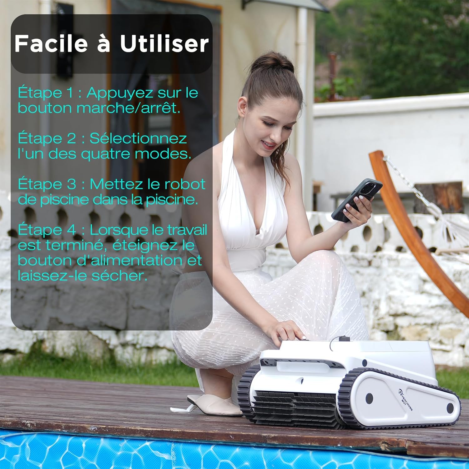 Robot piscine - U8 - autonomie 120min, contrôle app, 200㎡, sans fil