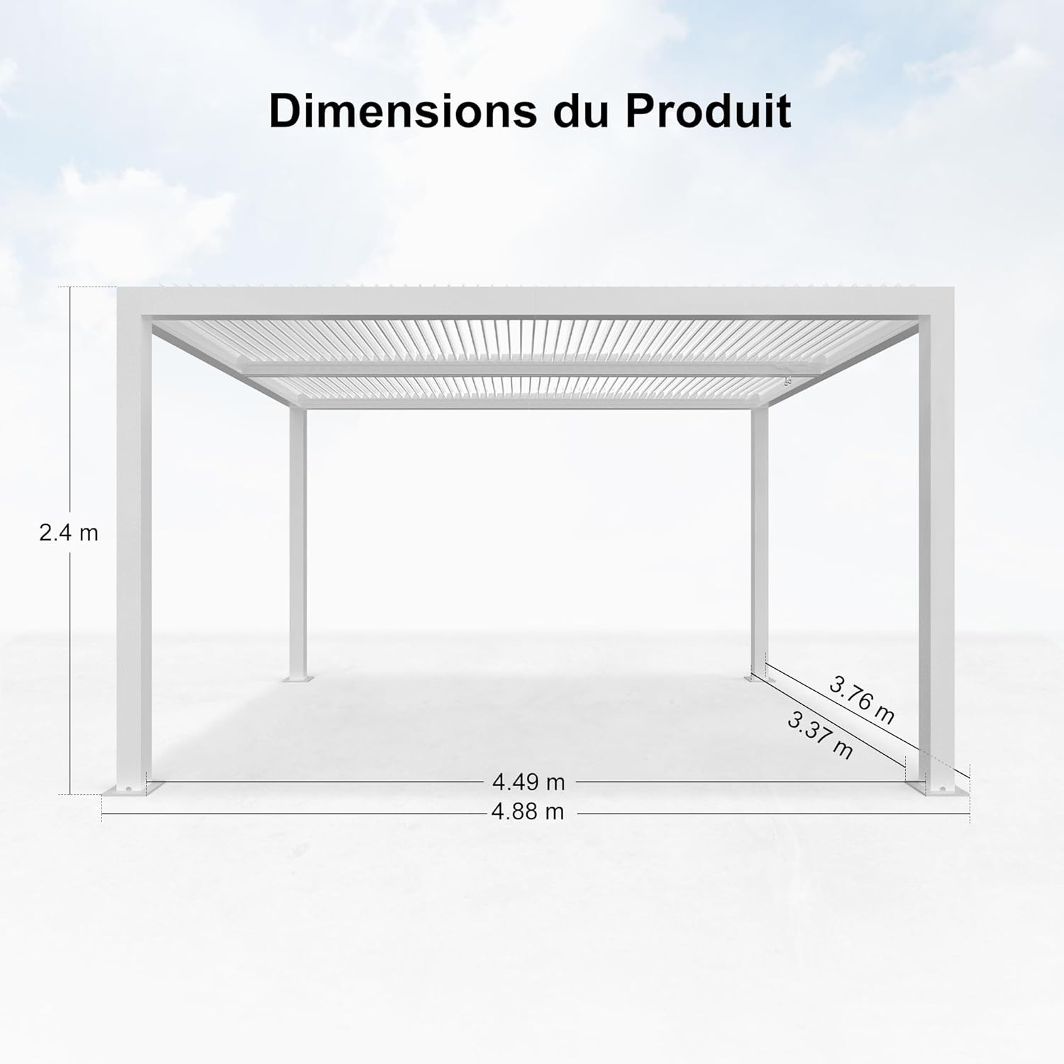 jardinite - Pergola bioclimatique 4,84x3,68m alu, LED, gouttières