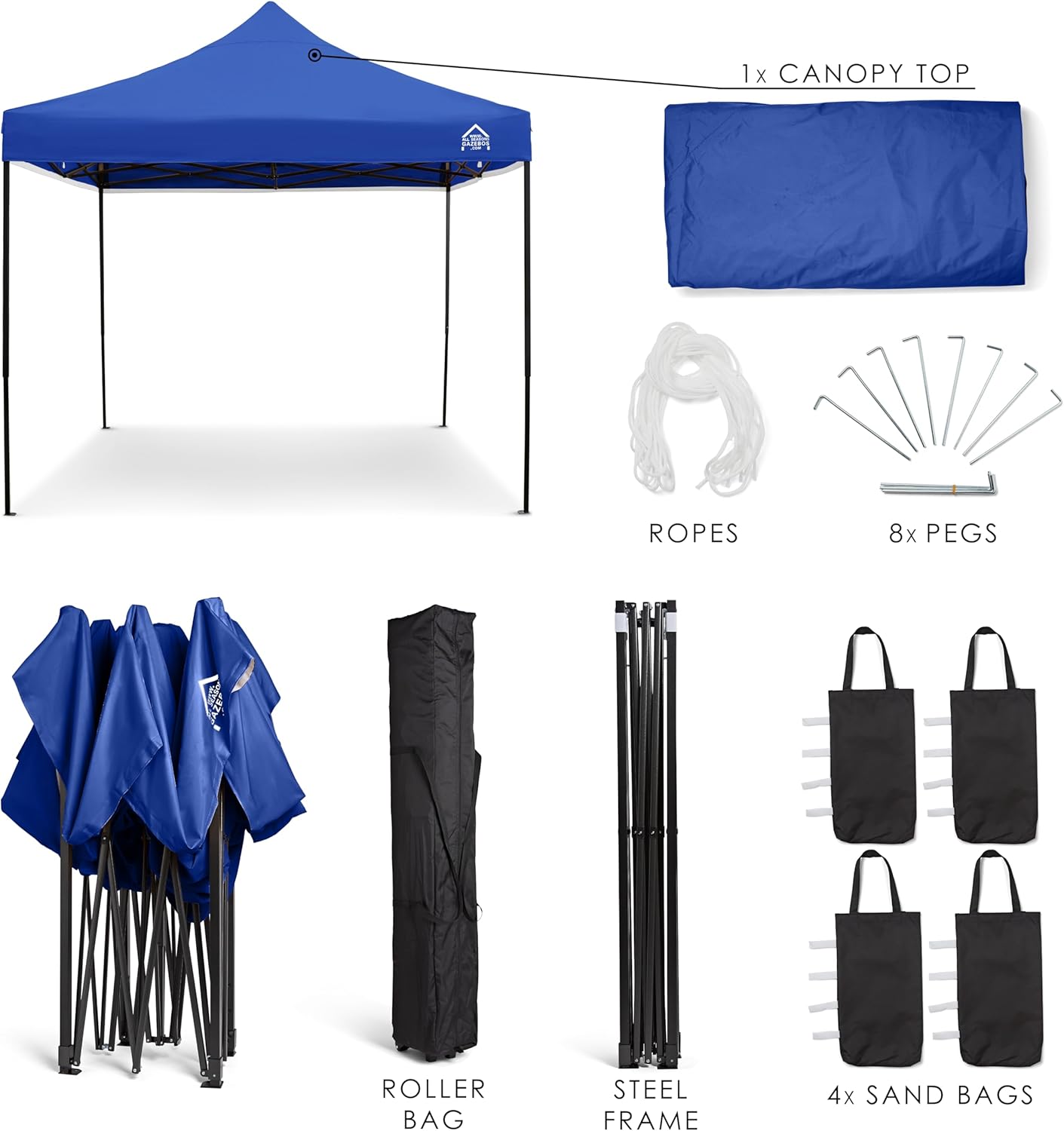 jardinite - Tonnelle Pop-up - 3x3m - entièrement imperméable, Bleu Roi