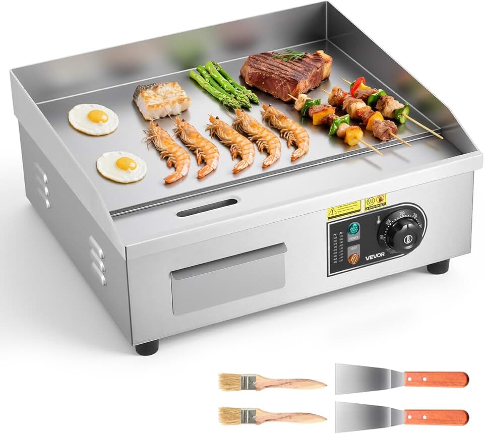 jardinite - plancha électrique 2800W - 45x30cm - température réglable, accessoires inclus