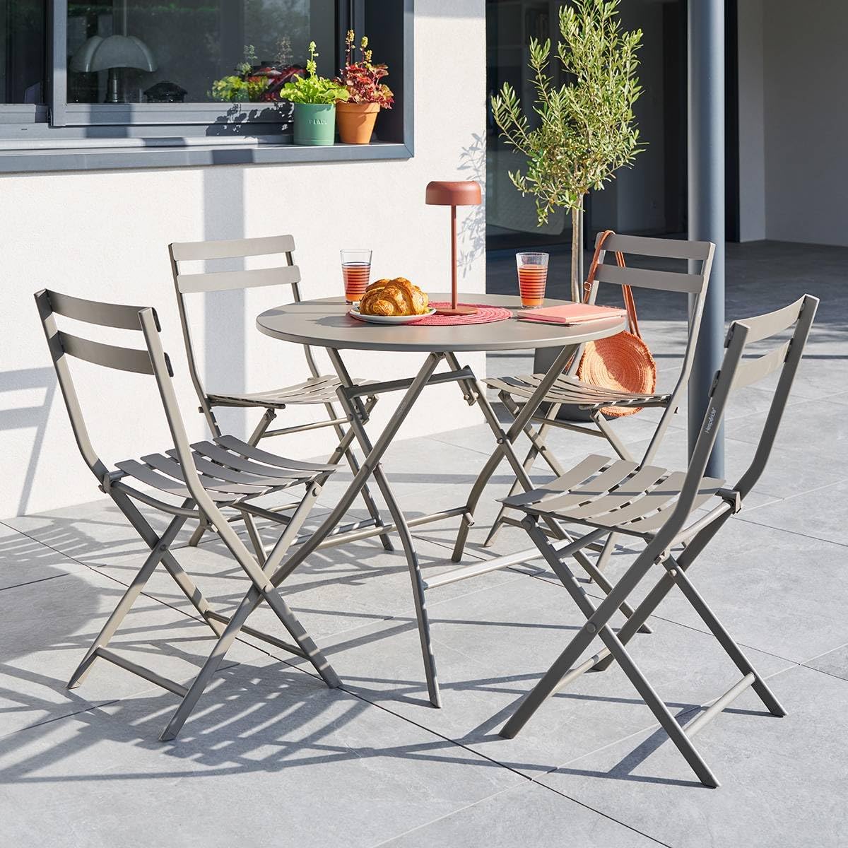 jardinite - Greensboro - table pliante ronde acier antirouille 4 places