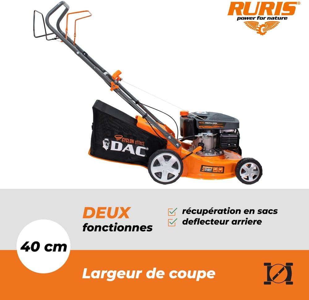 RURIS - tondeuse thermique série DAC - 400mm, 45L, 2,5CV, autopropulsée - DAC110XL
