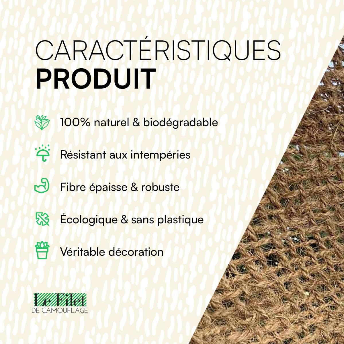 Toile d’ombrage écologique coco - rectangulaire 3.5x3.5m - protection solaire