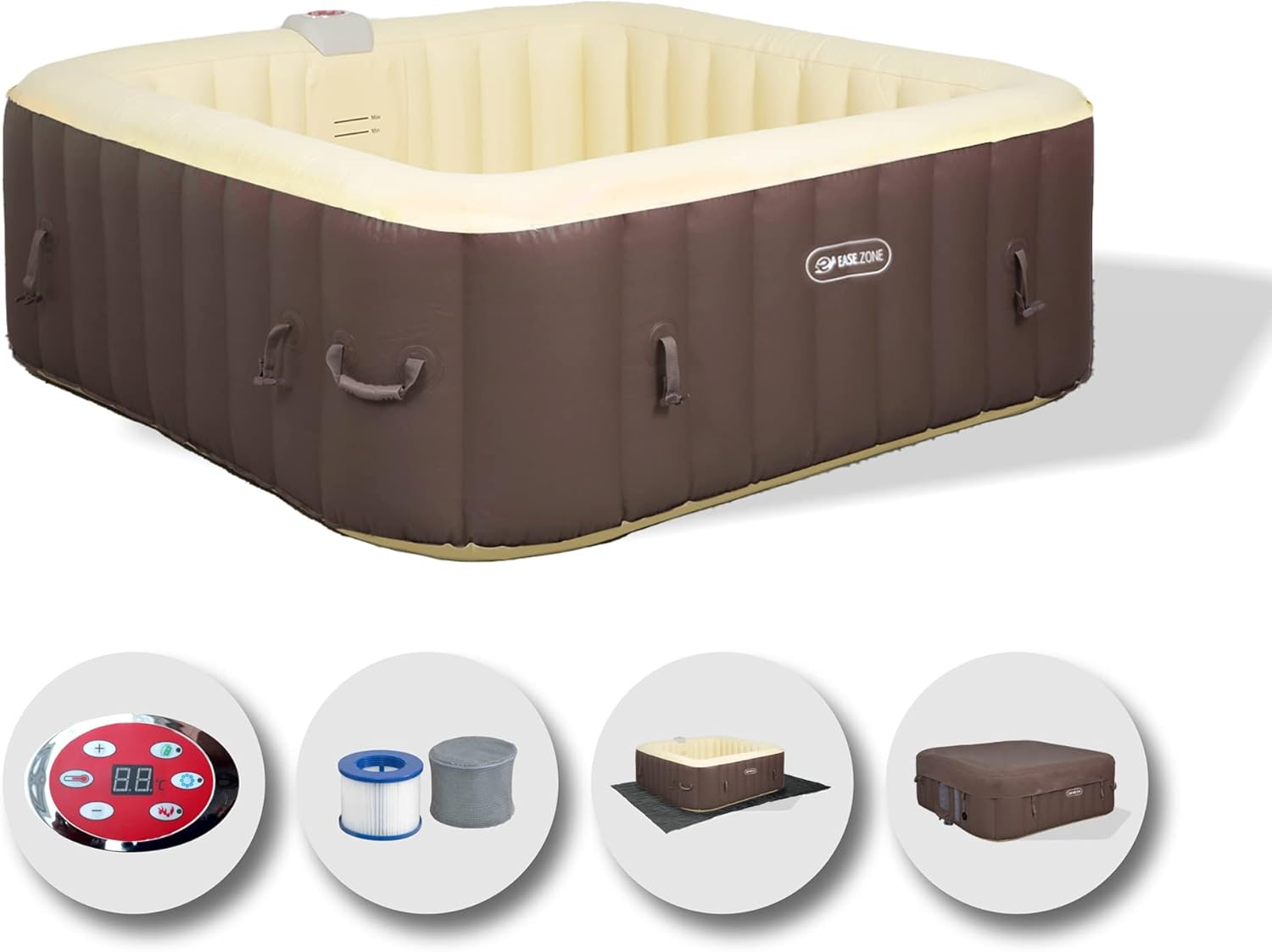 jardinite Spa hydromassage Gonflable Chauffant 4-6 Personnes 185 x 65 cm Pompe Super silencieuse intégrée, Marron