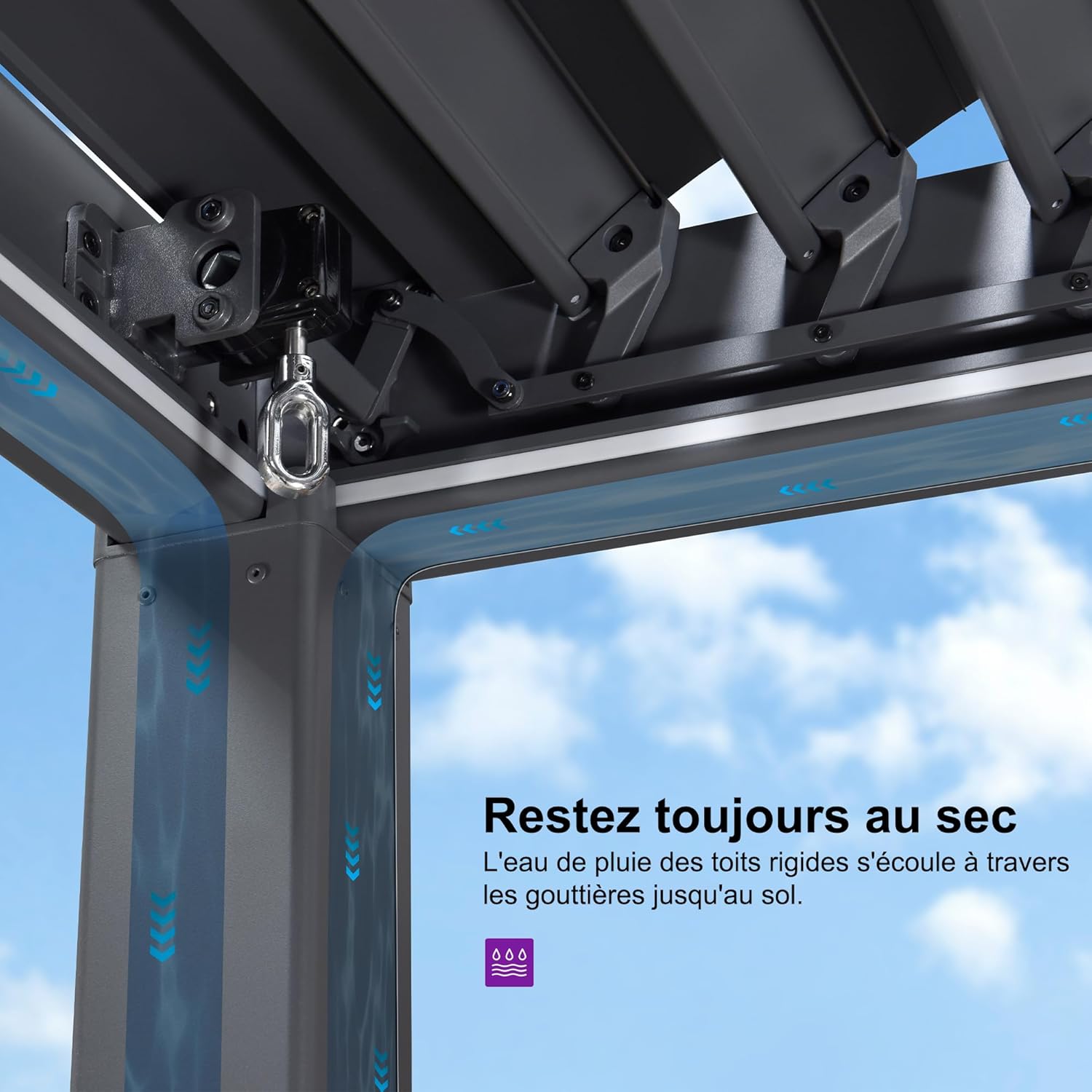 jardinite - Pergola bioclimatique - 4x6m - alu lames LED gris
