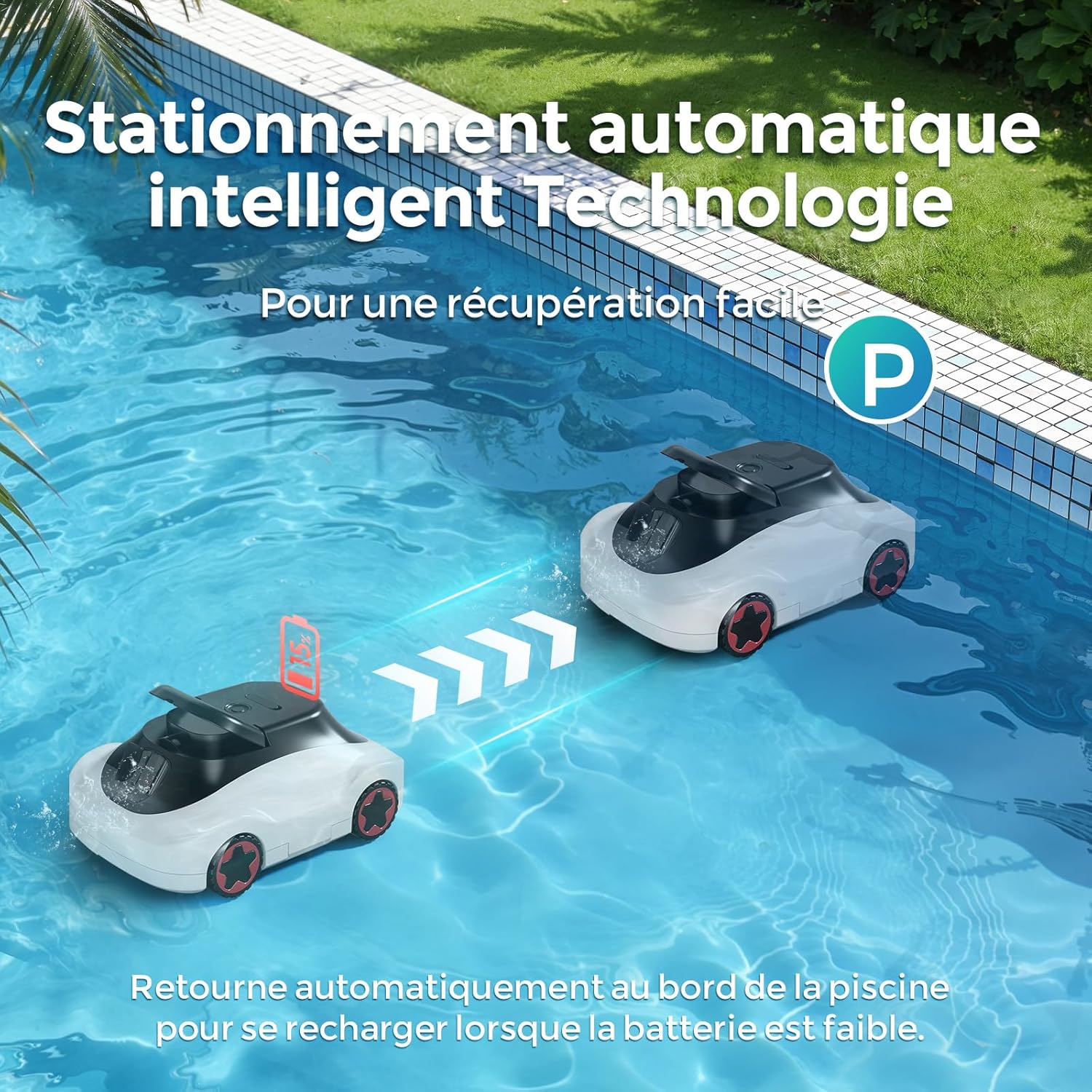 Robot piscine sans fil - 180 min, aspiration puissante, 200m², filtration ultra-fine