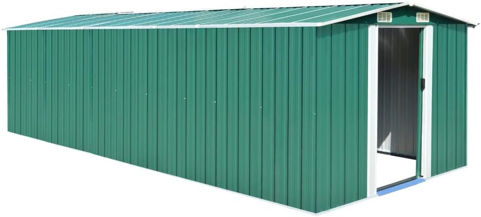 Abri de Jardin - métal vert - 257x580x181 cm - robuste, 122kg