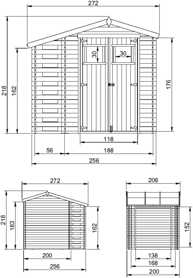Abri de Jardin en Bois et Range bûches extérieur - Stockage extérieur I206xL272xH218 cm/ 3,53 + 0,97 m2 Petit abri à Outils, Local à vélos - jardinite M386