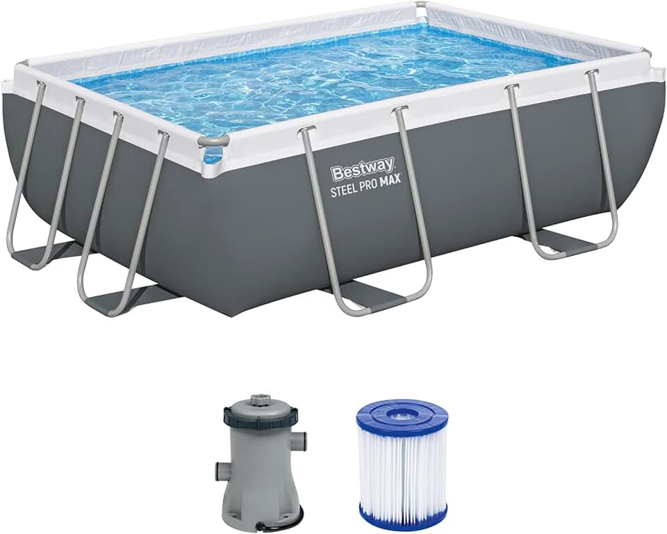 jardinite Steel Pro Max Kit Piscine Hors Sol - 282 cm x 196 cm x 84 cm - Gris