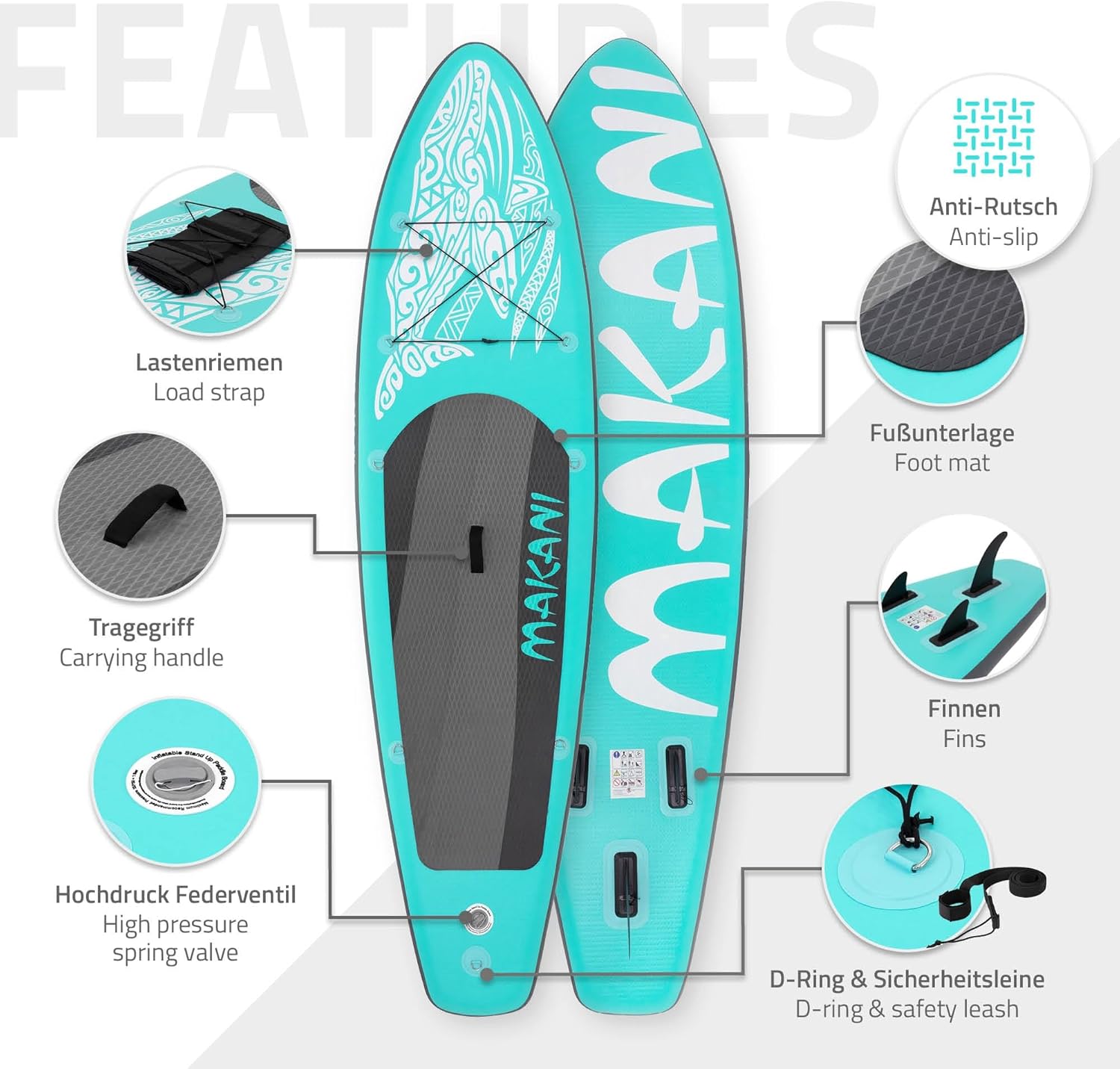 jardinite - Stand Up Paddle Board - 305/308/320/380 cm - PVC, jusqu’à 150 kg, 10/15 cm, sac, pompe