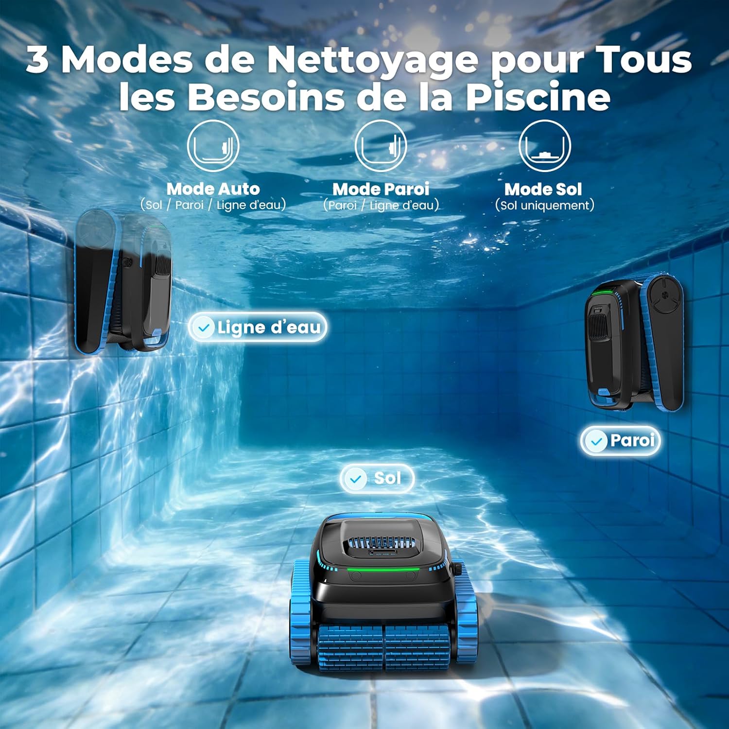 Robot de piscine - PC20 série - 170㎡ - nettoyage ligne d'eau, navigation intelligente, 18927L/H, contrôle app - PC20