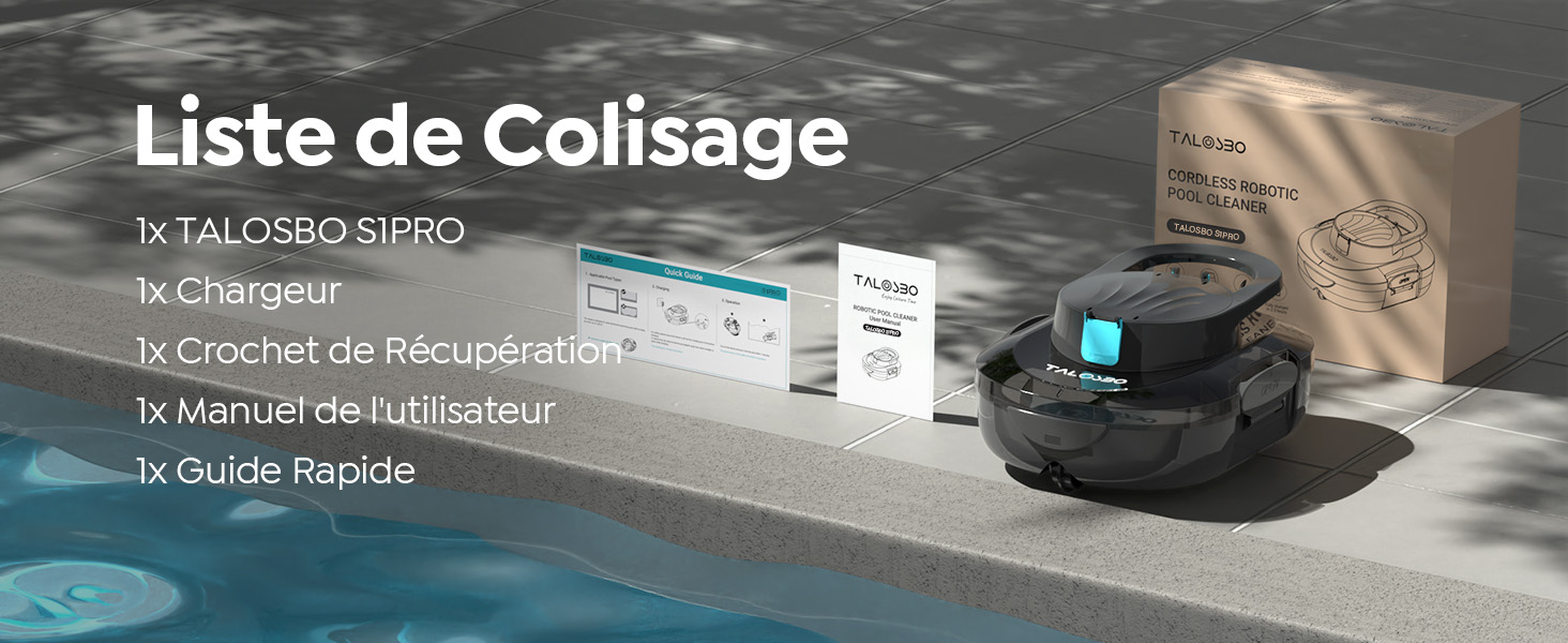 Le texte indique « Liste de Colisage ». Interface de maintenance de la piscine affichant les différentes commandes du système et les écrans de surveillance.