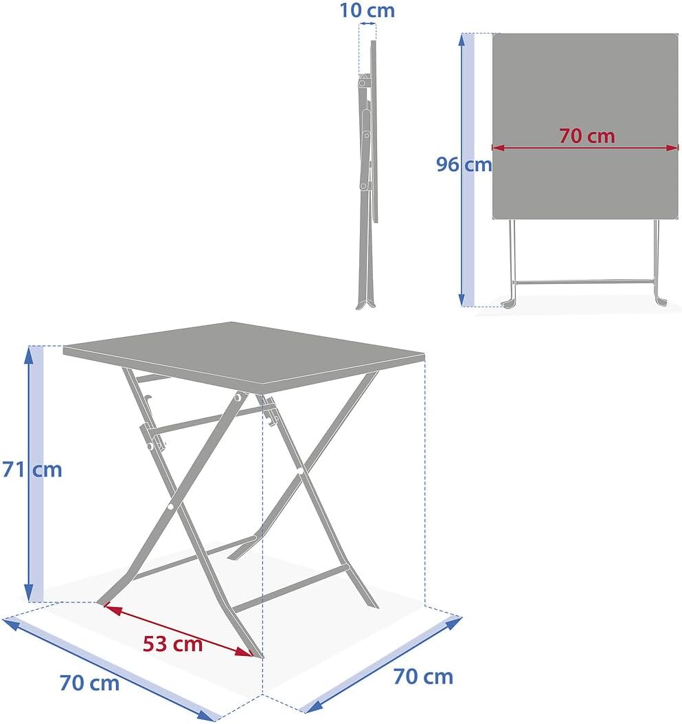 jardinite - Greensboro carrée 2 places - acier vert antirouille - table pliante jardin