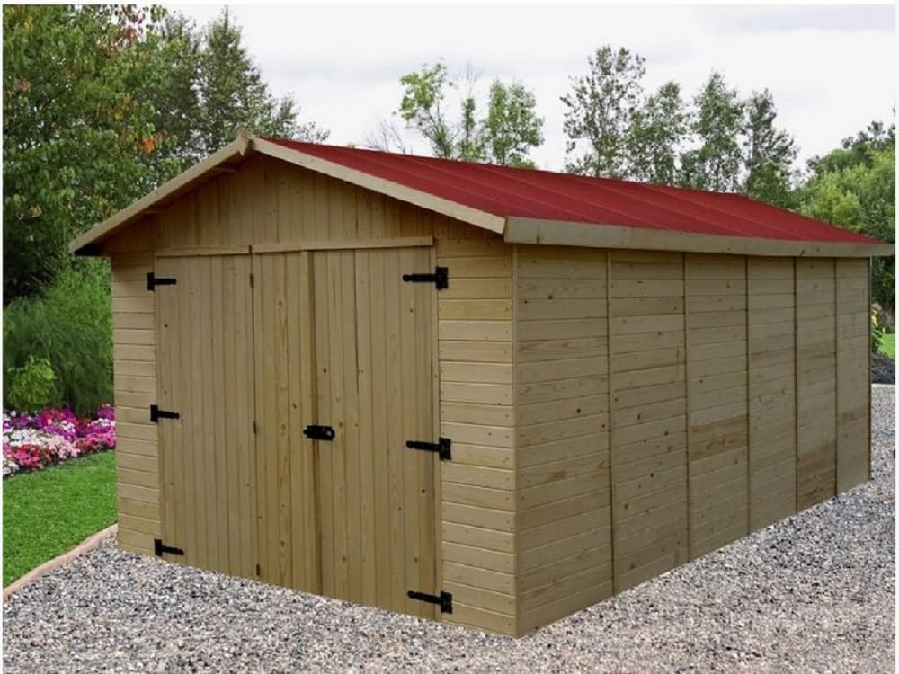 Garage bois naturel - 15.60m² - porte basculante, ED2848N