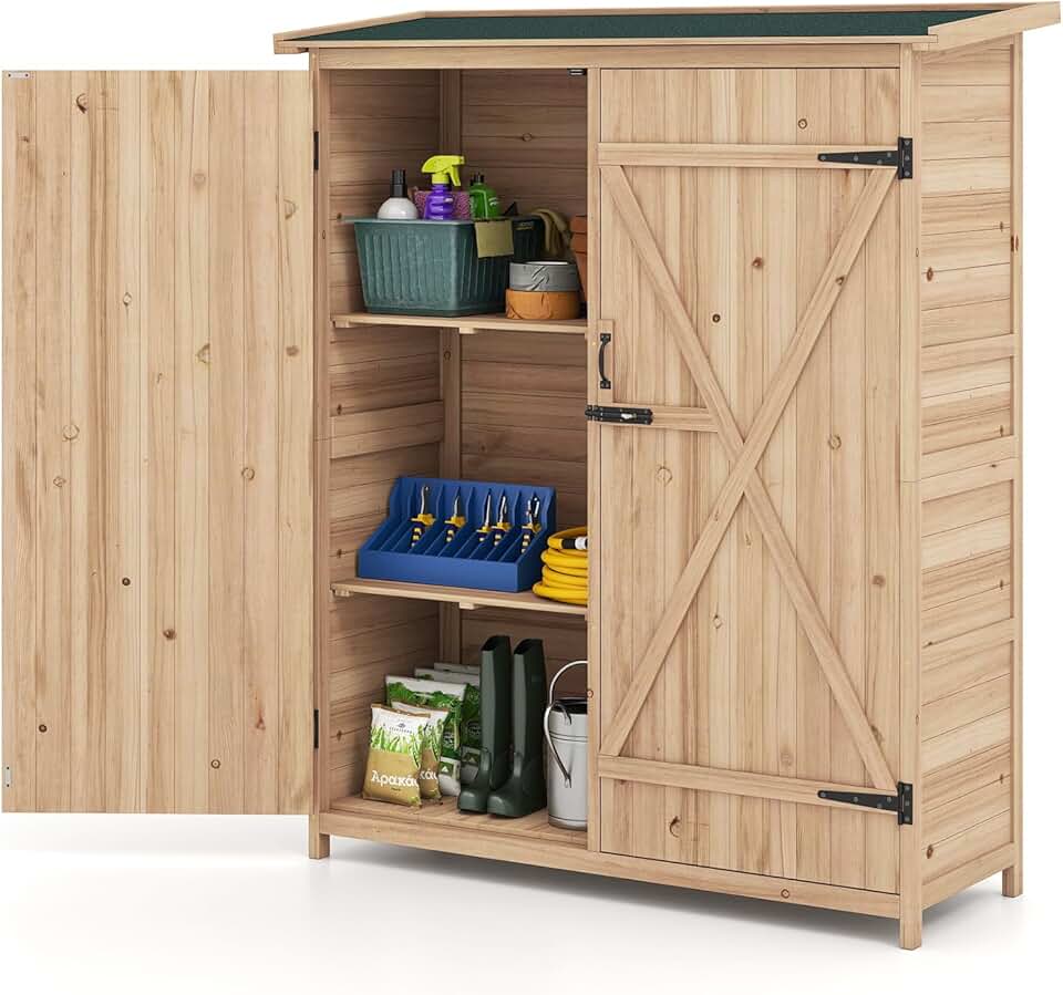 jardinite - Abri de jardin bois - 75x56x178cm - étagères amovibles, toit asphalte, loquet, résiste à l'eau