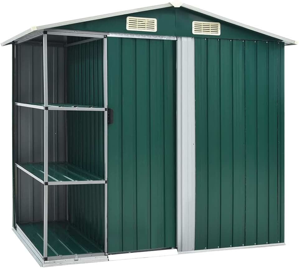 jardinite - Abri de Jardin avec étagère, 205x130x183 cm, fer, vert