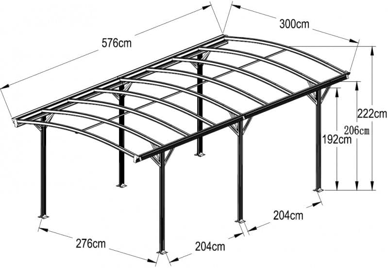 Carport autoportant - aluminium/polycarbonate - 17,28m² - anti-UV, gris, gouttières