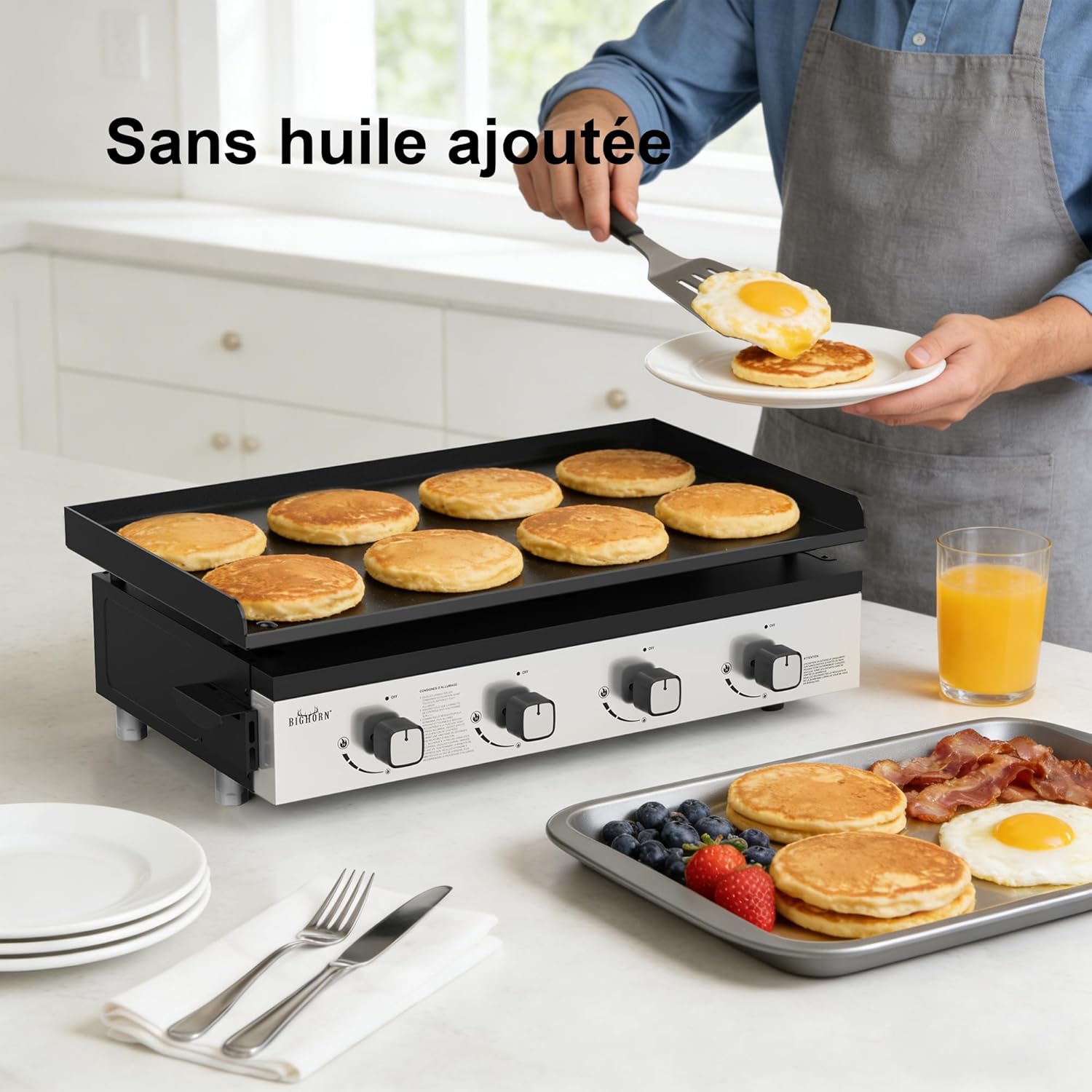 Plancha à gaz - 4 brûleurs, 10kW, noir, grande surface de cuisson