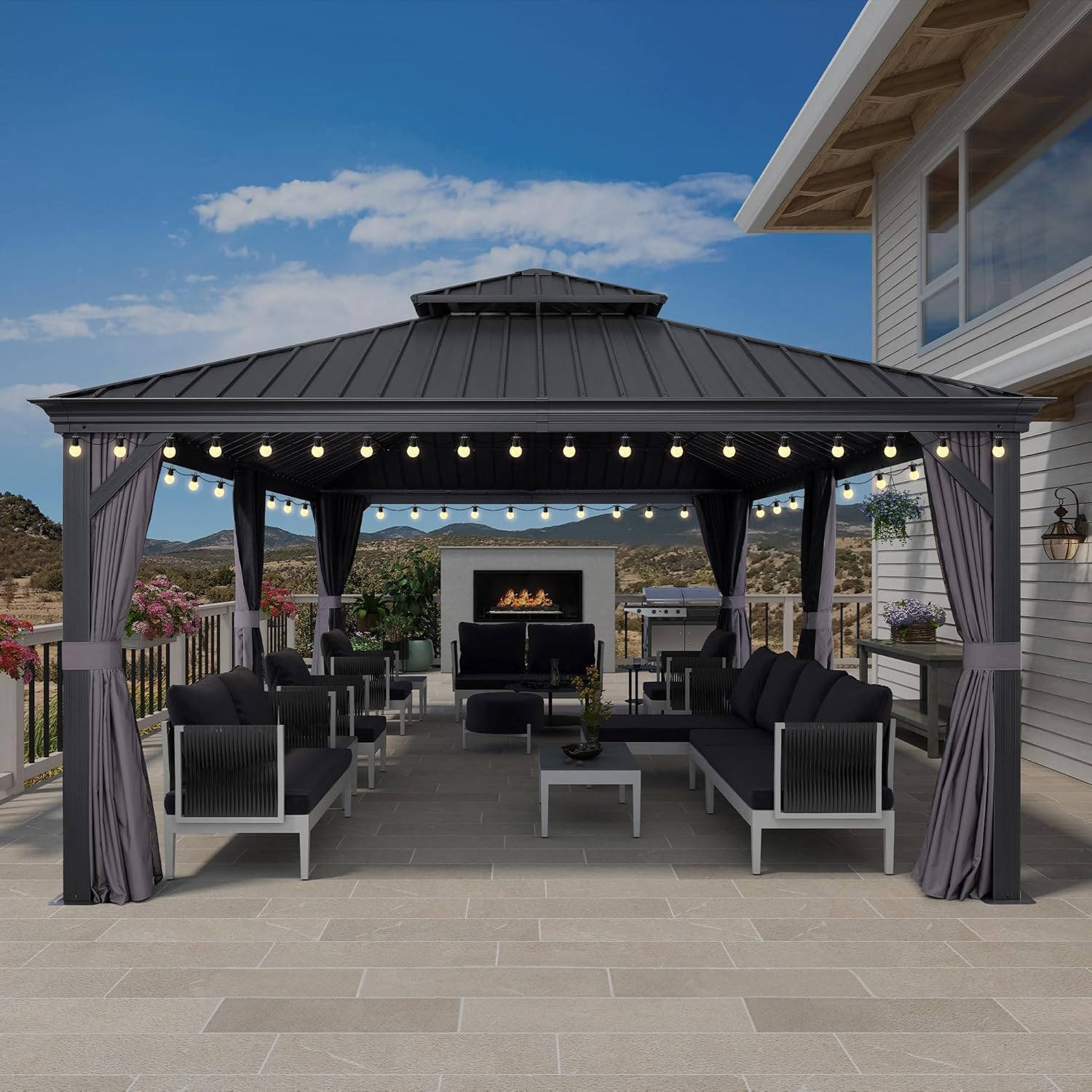 jardinite - Pergola Série 6x4,25m - alu, leds, rideaux, gouttière