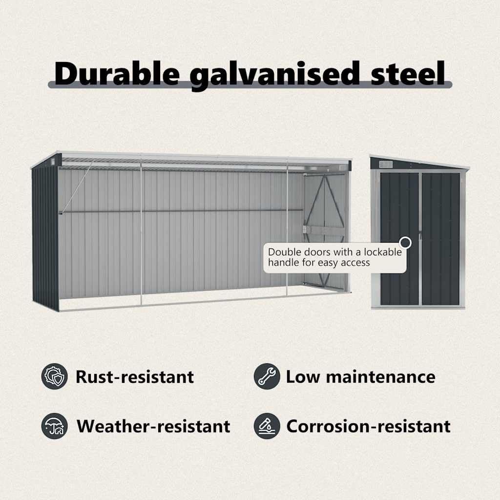 jardinite Abri de Jardin Mural Anthracite 118x382x178 cm Acier,Structures extérieures, Cabanes & abris de Jardin,316231