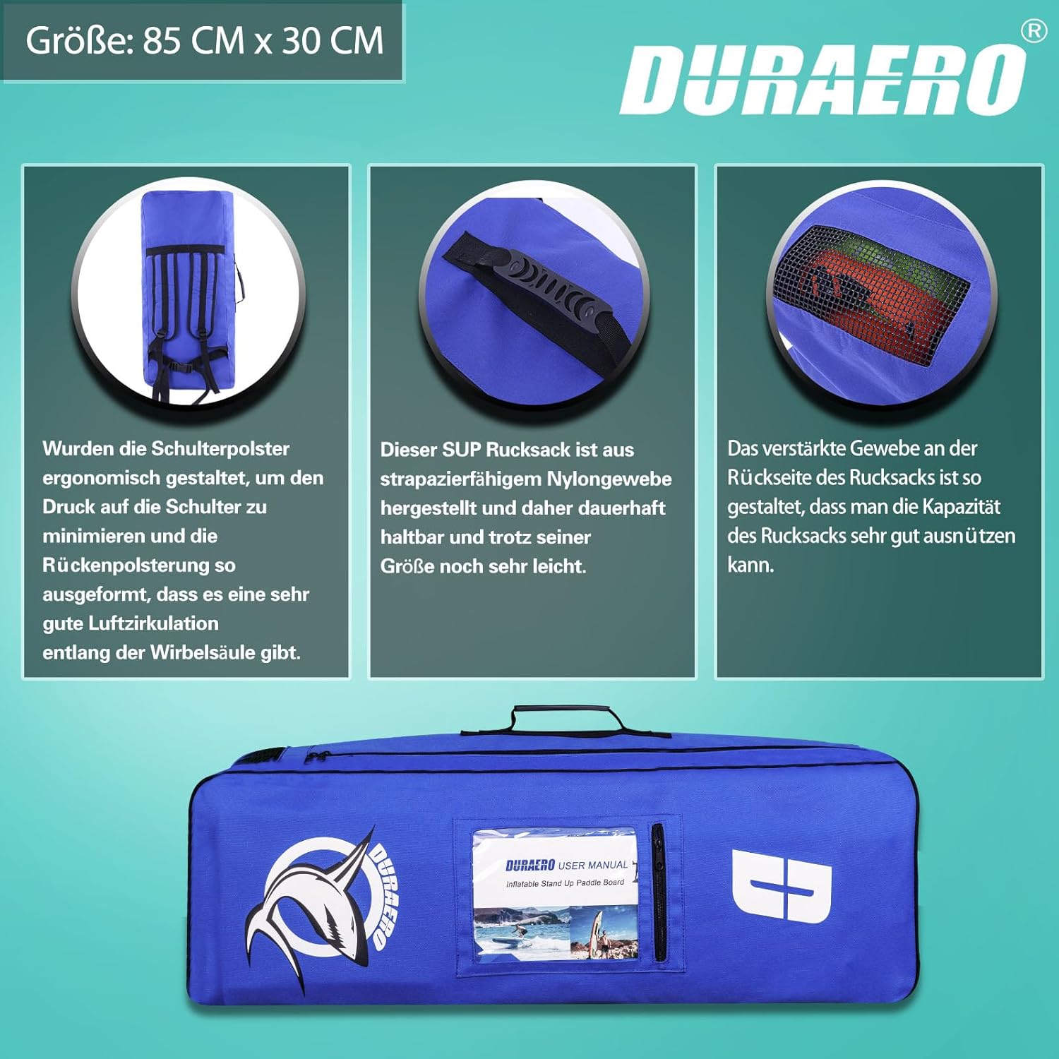 Siège de Kayak Gonflable Stand Up Paddle et Support de caméra, pagaie 2 en 1 330x76x15cm, Pompe jusqu'à 150kg avec Sangle de Pied, Sac à Dos