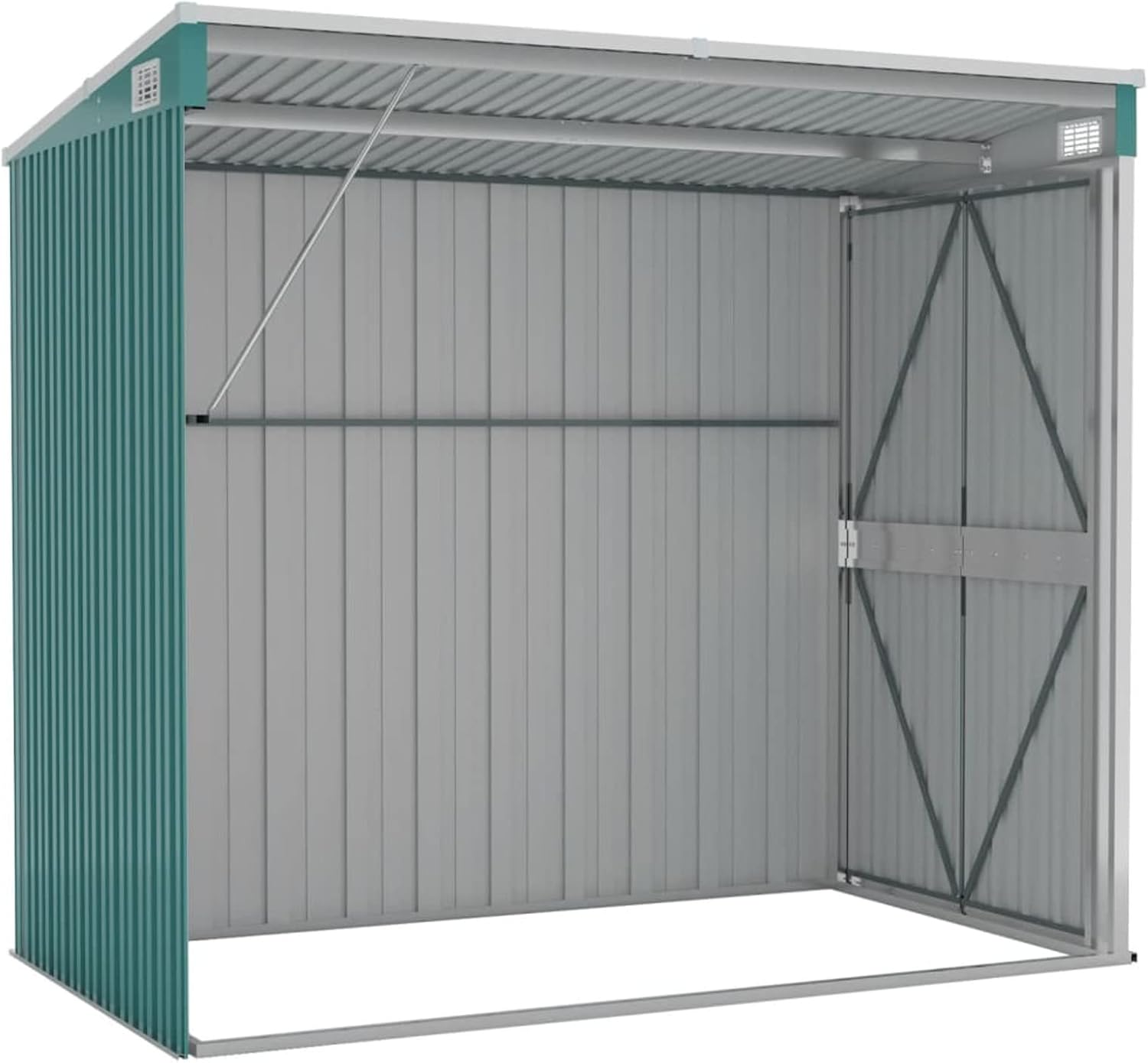 Abri de jardin mural en acier galvanisé vert 118 x 194 x 178 cm