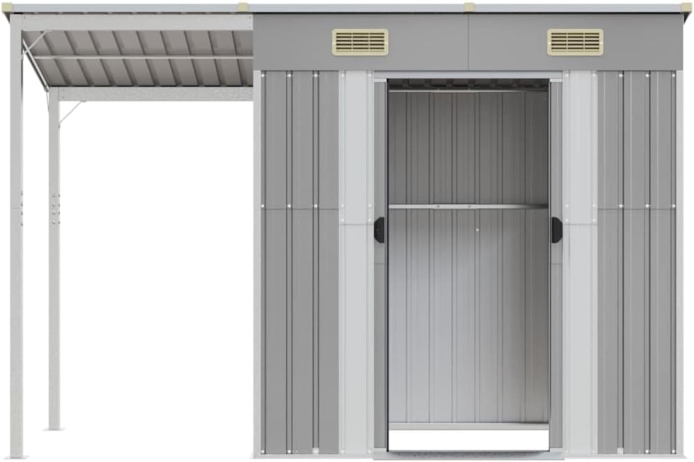 jardinite Abri de Jardin avec Toit prolongé Gris Clair 277x107x181 cm, Maison & Jardin, Pelouses & Jardins, Vie en extérieur, Structures extérieures, Cabanes & abris de Jardin, Gris, (Poids 41.56KG)