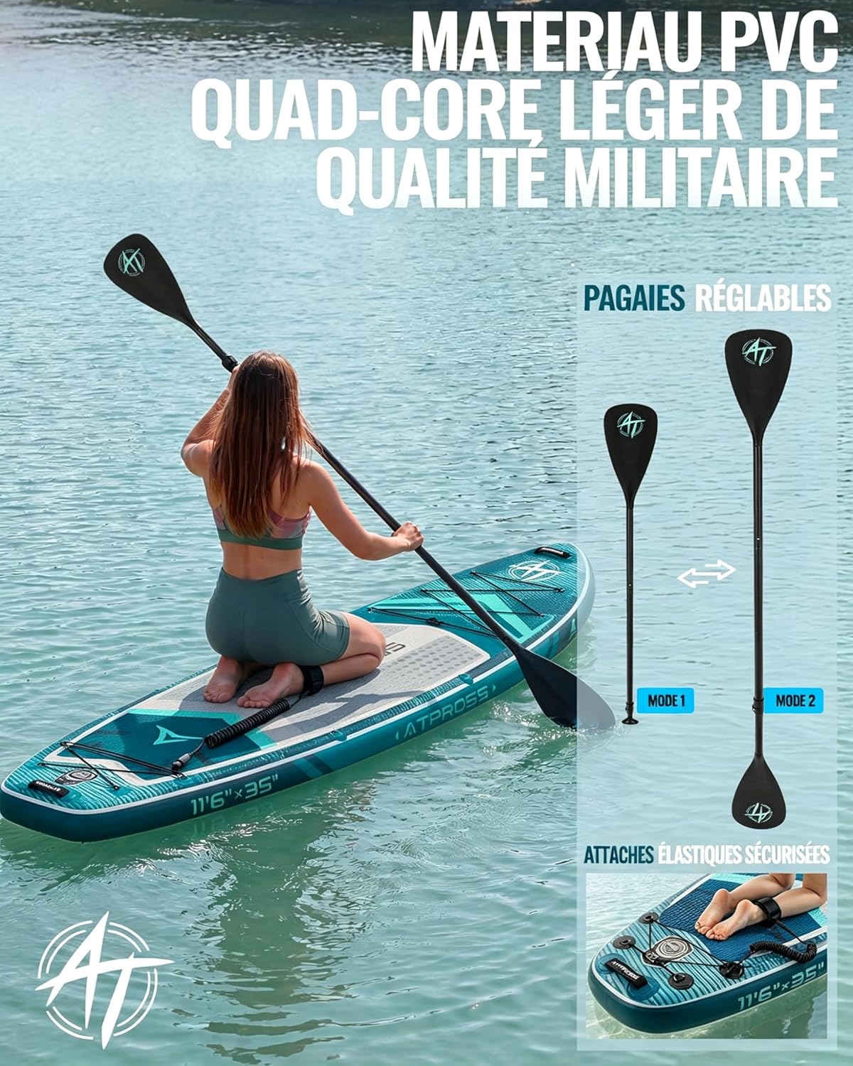 Planche à pagaie gonflable - extra large 350x89x15cm, 200kg, kit accessoires