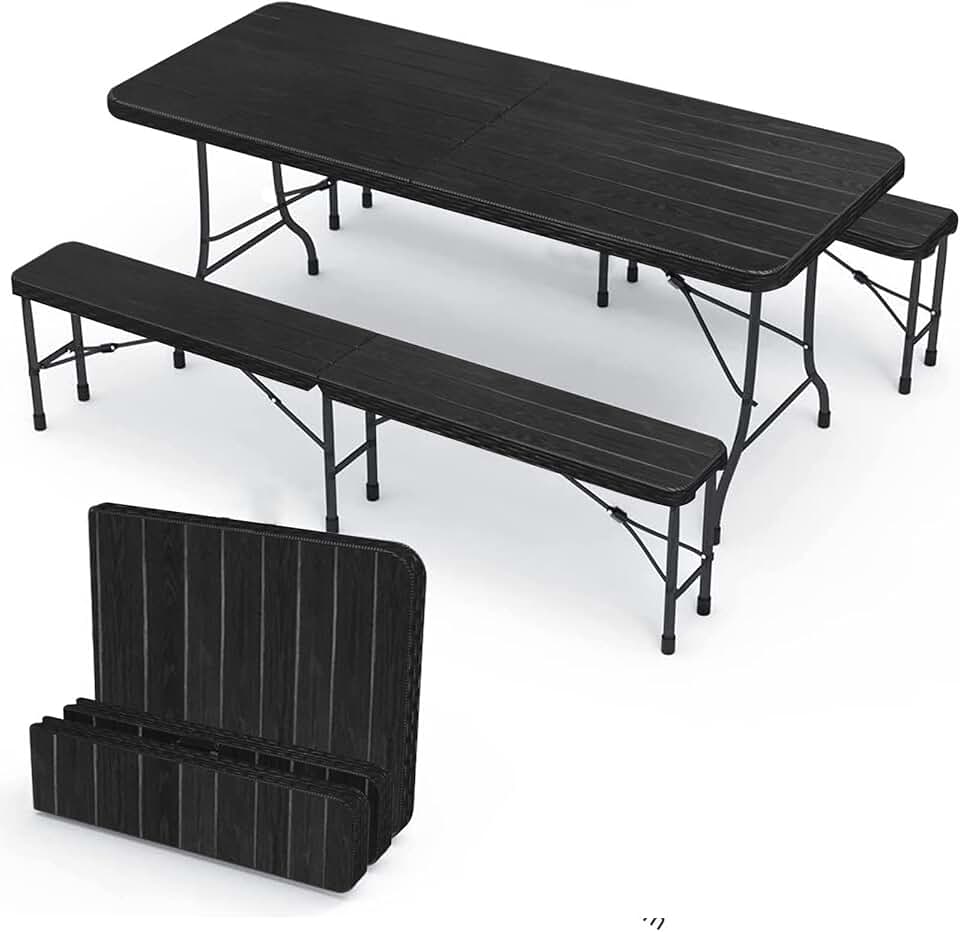 jardinite - Ensemble table pliante 8 personnes - table + 2 bancs - pour terrasse, jardin et camping - jardinite