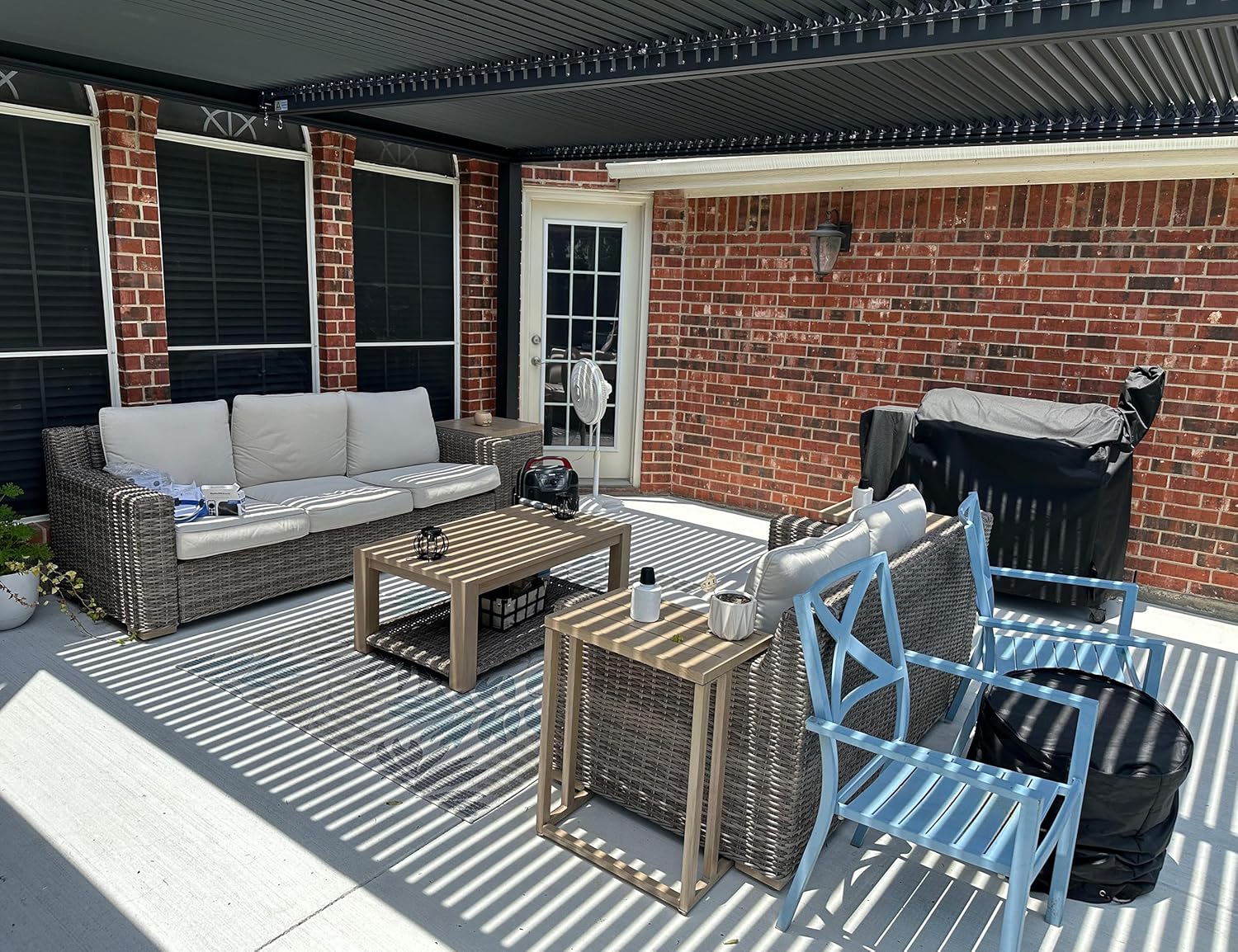 jardinite - Pergola bioclimatique - 4,8x3 m - stores enrouleurs, lames orientables, gris