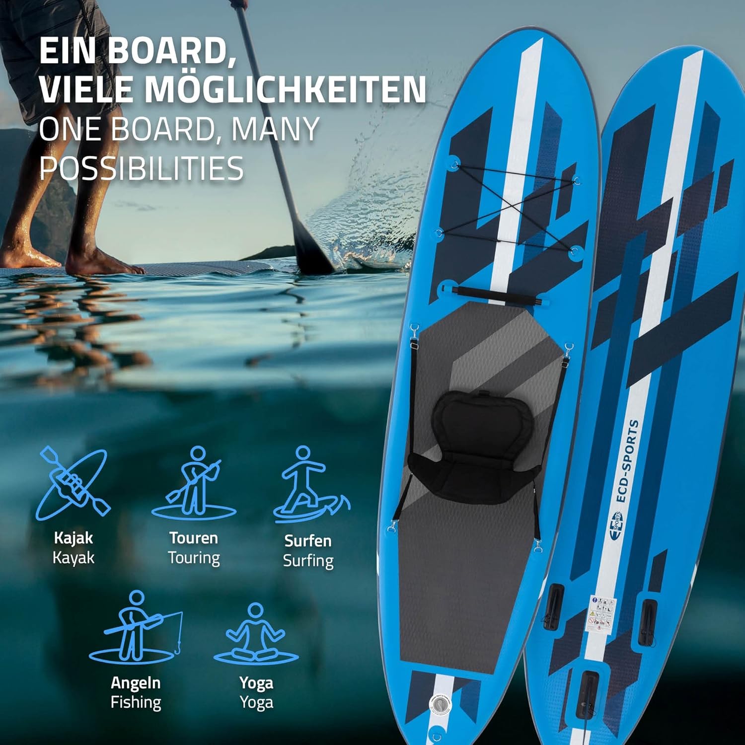 jardinite Stand Up Surf Paddle Board Gonflable 305/308/320/380 cm | PVC | jusqu'à 120/150 kg | Épaisseur 10/15 cm | Planche de Surf Pagaie Sac de Transport Pompe à Air | Diverses Couleurs Modèles