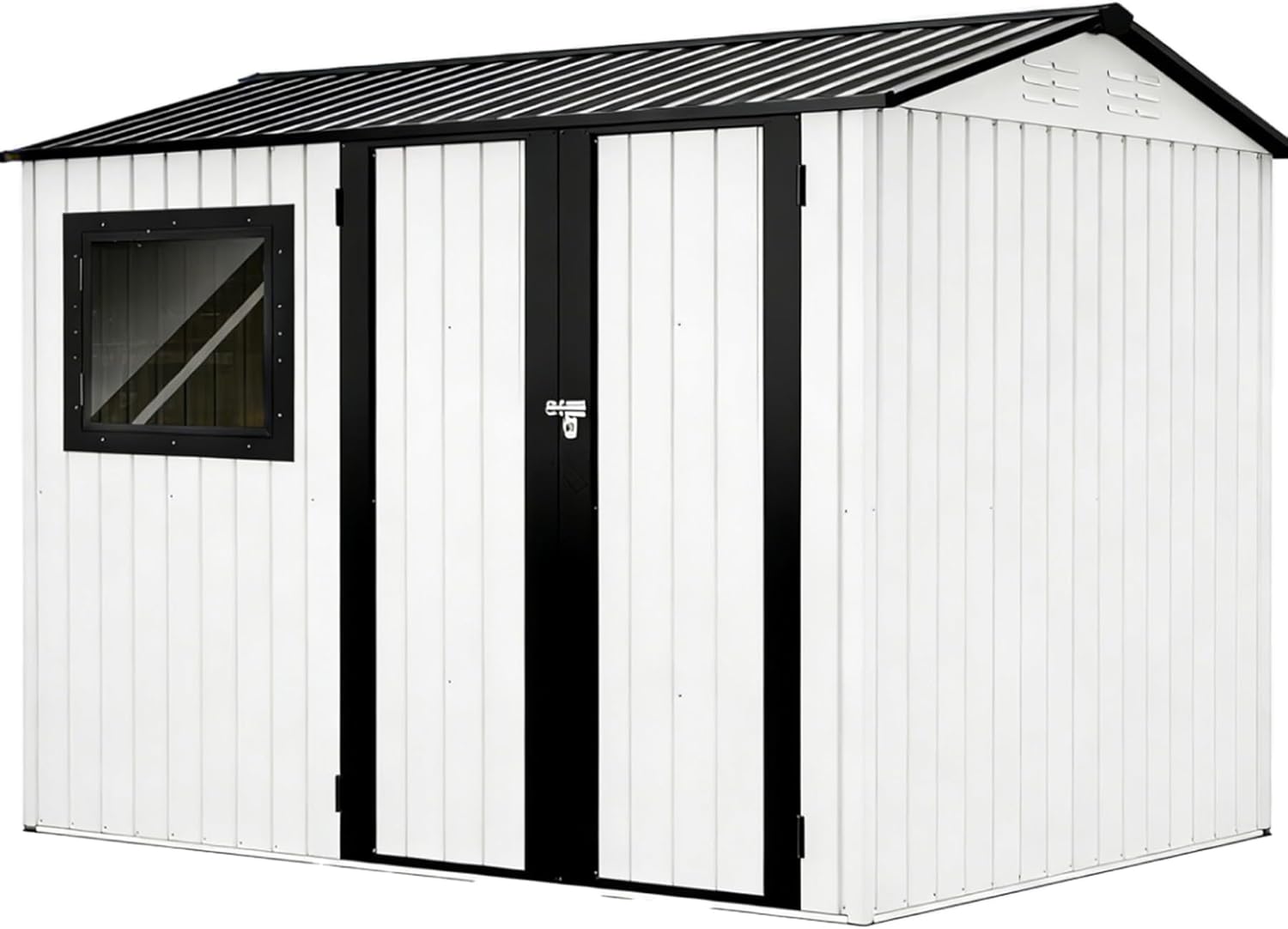 Abri de Jardin Métal - extérieur blanc, 248.5x171.2x193cm, grande porte, résistant intempéries
