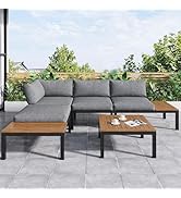 jardinite Ensemble Salon de Jardin Exterieur 5 Pièces : 2 Canapés d'angle 120cm, Table Basse 60x60c...