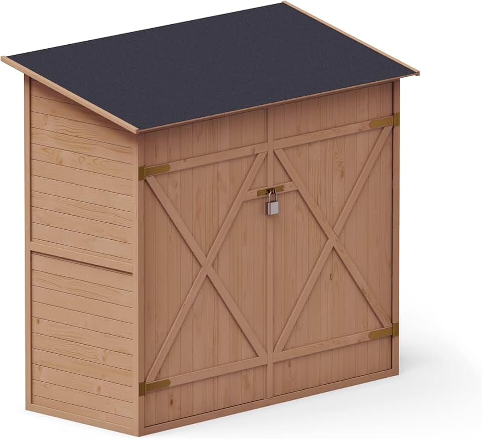 jardinite Abri de Jardin en Bois Naturel - Cabine de Rangement Extérieur - Cabane à Outils avec Système D'étagères 149x78x164 cm, Imprégné